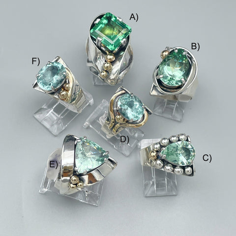 Aqua Obsidian Silver & Gold Rings