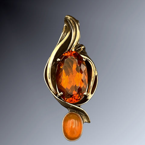 Citrine & Fire Opal Silver & Gold Pendant