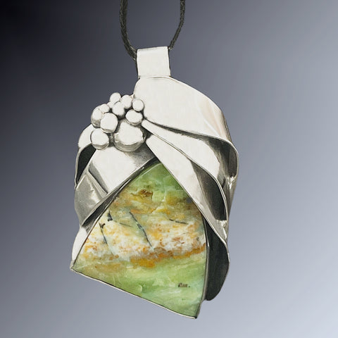 Petrified Opalized Wood Silver Pendant