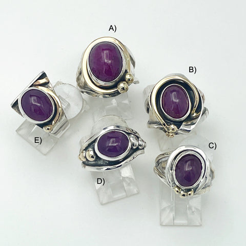 Ruby, Raw, Silver & Gold Rings