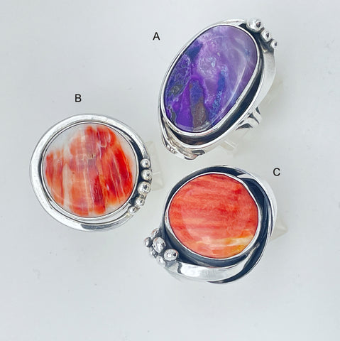 Spiney Oyster & Sugilite Silver Rings