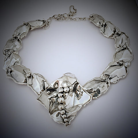 Silver Petal Flower Center Necklace